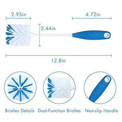 2 Pack Long Handle Bottle Scrubbing Brushes, Water Bottle Cleaner for Washing Glasswares, Wine Decanter, Hydro Flask Tumbler, Sinks, Food Jars - color: Blue