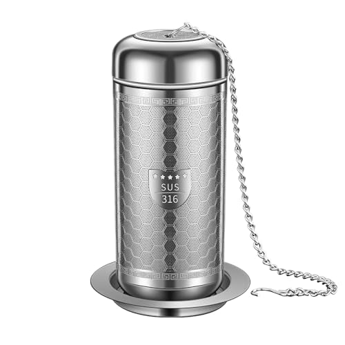 Tea Strainers for Loose Tea, Extra Fine Mesh Tea Infuser, 316 Stainless Steel & Updated Slim Threaded Lid, Loose Leaf Tea Steeper for Black Tea, Rooibos, etc (1 Pack - Large) - size: Large