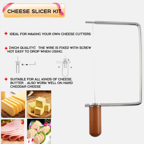 Cheese Slicer Accessories Cheese Cutter Stainless Steel Components - Great for Making Giftable Cheese Cutting Boards with This Cheese Slicer Kit (Wood handle, 4)
