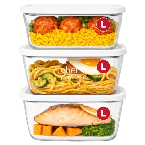 Chef Preserve Glass Vacuum Seal Containers for Meal Prep, Food Storage, Made For Compact Vacuum Sealer, 3pcs set [3x Large] Works With Handheld Vacuum Sealer Machine - color: Large Set – 3 Large Pieces