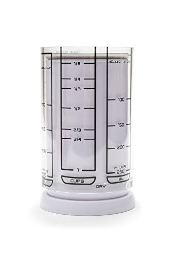 KitchenArt 1 Cup Adjust-A-Cup, Plastic, White | Plunger Measuring Cup | Measures Between 1/8 Cup to 1 Cup | Includes Conversions | Kitchen Gadget | Measures Solids & Liquids - color: White/Clear - 1 Cup