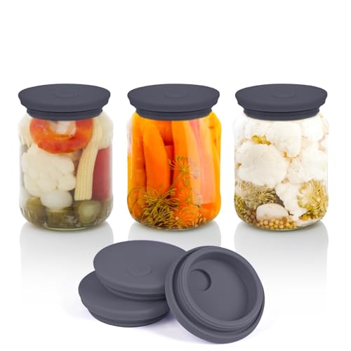 Fermentation Lids Silicone Waterless Airlock Fermenting Lids for Regular Mason Jars For Making Pickled and Fermented Probiotic Foods 3 Pack (Jars Not Included) (Gray) - color: Gray