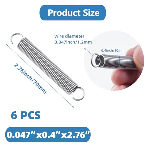 6pcs Extension Springs,0.047"x0.4"x2.76" 304 Stainless Steel Extension Springs with Hook Ends 2.76inch(6, 0.047"x0.4"x2.76") - size: 0.047"x0.4"x2.76"