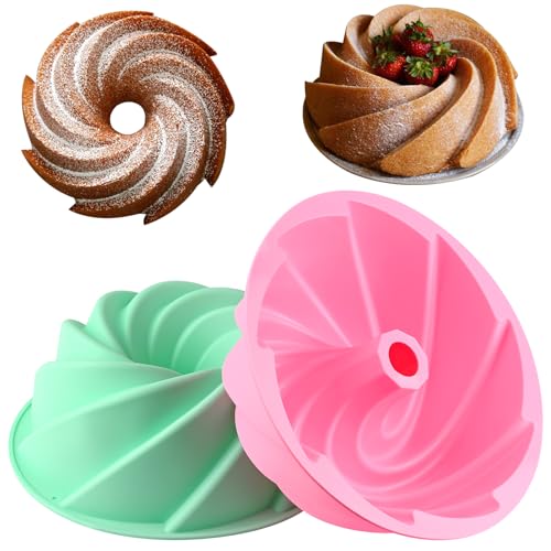HUAKENER Large Fluted Cake Pan (2 Pack) - Nonstick Fluted Tube Pan, Large Round Silicone Mold for Cake, Brownie, Cornbread, Jello Cake ﻿ - size: 9 Inch