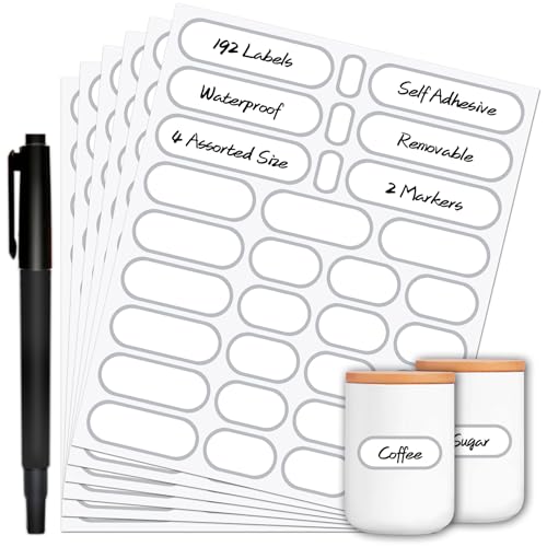 Waterproof Removable Labels for Bottles, Jars & Food Containers - Self-Adhesive Stickers for Kitchen Pantry Storage, Spice Labels, Travel - 192pcs 4 Sizes with Silver Border - color: Silver(192 Pack)
