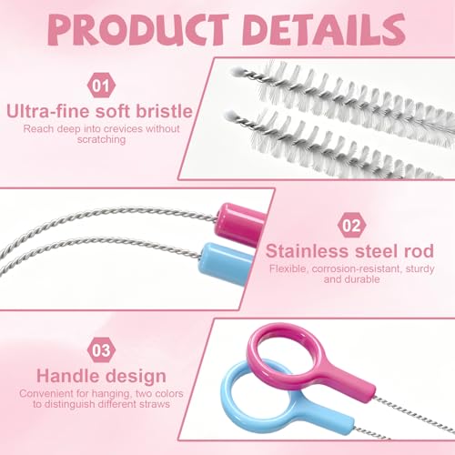AONEZ Straw Cleaner Brushes Set of 4 - Silicone Straw Cleaner Brush - Straw Brush with Non-Slip Handle in Extra-Long Straw Brush for Metal, Glass, Plastic Reusable Drinking Straws