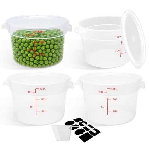 BIEAMA 4 Pack 12 Qt Round Food Storage Containers with Lids, Translucent PP | Include lids, labels, measuring cups and containers with capacity markings for food prep, pantry storage and dough proofing. - color: 12Qt Round-4 Pack