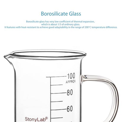 stonylab Glass Beaker with Handle, Borosilicate Glass Graduated Low Form Griffin Beaker with Handle and Pouring Spout, 100 ml - size: 100 ml