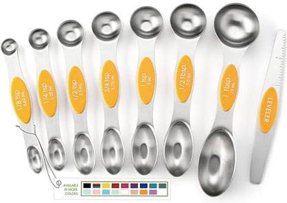 Spring Chef Stainless Steel Magnetic Measuring Spoons Set of 8 with Leveler, Dual Sided Metal Teaspoon & Tablespoon Measuring Spoons, Kitchen Gadgets for Baking & Cooking, Fits in Spice Jars - Mango - color: Mango, size: 1-Pack