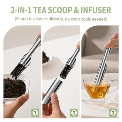 Tea Infuser for Loose Leaf Tea, ASWETMEL 2-in-1 Tea Scoop Infuser Fine Mesh Tea Strainers for Loose Tea Single Cup, 304 Stainless Steel Loose Leaf Tea Steeper, 1Pc