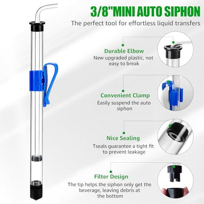2Pcs 14” Auto Siphon with 5.5FT Food-Grade Silicone, Beer Wine Siphon Racking Cane fit Liquid Transfer, Effortless Bottling Fermentation Mead Homebrew Making Small Batches (Blue Tubing Clamp)