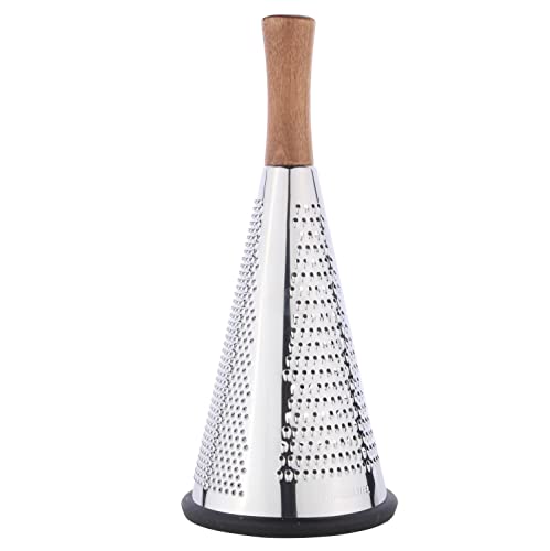 Cone Cheese Grater with Handle - Stainless Steel Triple Function Wood Handle Parmesan Shaver Non-Slip Rubber Bottom Hand Held Multifunction Vegetables Cheese Grater with container(XL:11.8" X 5.1") - size: Size XL:11.8" X 5.1"