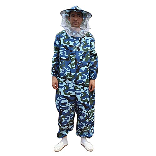 Bee Jacket,Professional Soft Beekeeping,Beekeeping Veil Protective Equipment,Full Keeper Suit with Beekeeper Hat for Men Women (Camouflage Blue XXL) - color: Camouflage Blue Xxl