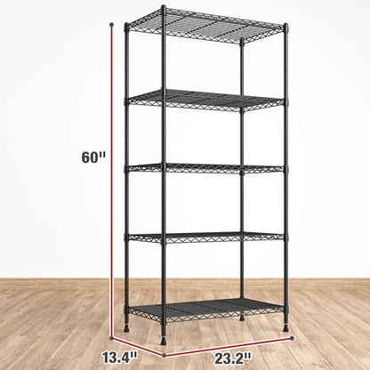 REIBII 5 Tier Wire Shelving, 23.2" W Metal Shelving, Small Space Corner Storage, Adjustable Shelves, Leveling Feet, Metal, for Kitchen, Bedroom, Pantry, Closet,Laundry Room - size: 5 Tier,13.4" D x 23.2" W x 60" H