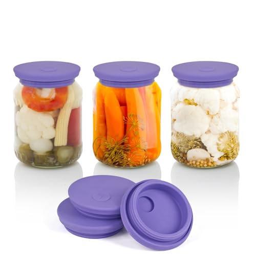 Fermentation Lids Silicone Waterless Airlock Fermenting Lids for Regular Mason Jars For Making Pickled and Fermented Probiotic Foods 3 Pack (Jars Not Included) (Purple) - color: Purple