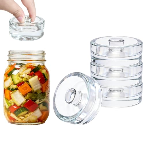Glass Fermentation Weight with Easy Grip Handle,4 Pack Fermenting Weights for Wide Mouth Mason Jars,Glass Weights for Fermenting,Sauerkraut,Pickles,Kimchi - style: Concave(4 Pcs)