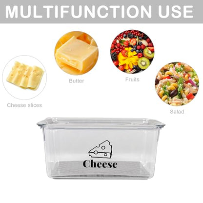 Cheese Holder Food Storage, Airtight Cheese Storage Box with Lid- Non Toxic, Lunch Meat Storage Sandwich Ham Cheeses Salami Sliced Turkey for Refrigerator to Keep Food Fresh,Clear-1Pack