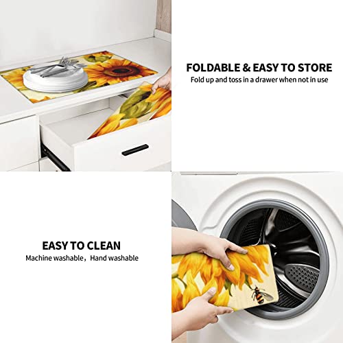 Sunflower Large Dish Drying Mats For Kitchen Counter Microfiber Kitchen Drying Mat XL Draining Pad Absorbent Quick Drying Dish Mat 18x24 Inch - color: Sunflower