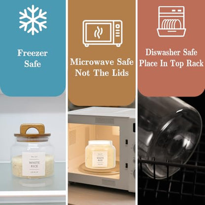 4 Pack Glass Pantry Storage Containers with 132 Pantry Labels - 37 FL OZ Kitchen Glass Canisters with Bamboo Airtight Lids - Farmhouse Glass Pantry Jars for Cookie, Rice, Pasta, Cereal, Bath Salt - size: 37OZ-4PACK