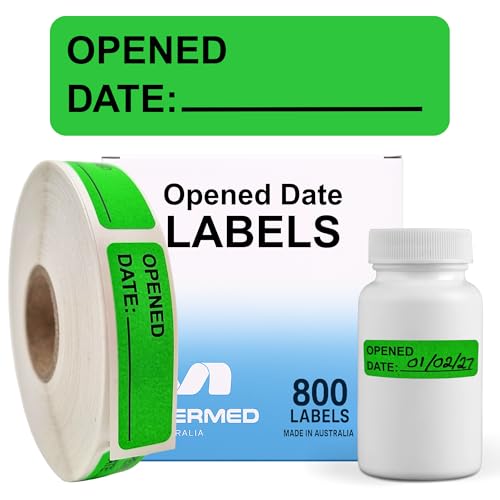 Opened Date Labels for Medical, Food & Lab Use - 800 Fluoro Green Write-on Small Stickers (12mm x 40mm / 0.5" x 1.5") in Dispense Box. Strong Latex-Free Adhesive & Indirect Food/Medical Safe Ink - style: Opened Date