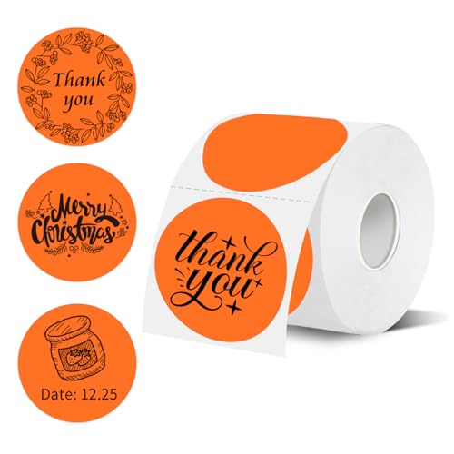 Thermal Labels,2 Inch Orange Round Thermal Printer Stickers,Self-Adhesive Round Direct Thermal Labels,Thermal Stickers for DIY Logo Design,Name Tag (500/Roll - color: Orange, size: 2 inches