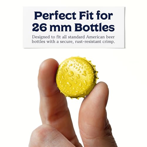 Fermentaholics Yellow Beer Bottle Caps - 144 Count Oxygen Absorbing Bottle Lids – 26mm Crown Caps for Homebrewing Beer, Cider, Soda, DIY Crafts and more – Fits Standard American Pry-Off Bottles