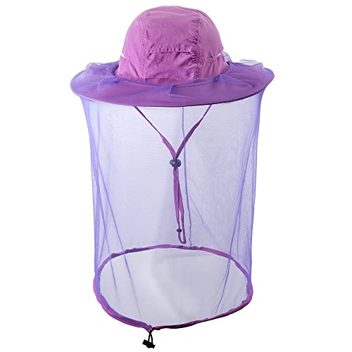 Bee Keeper Beekeeping Hat,Mosquito Net Mesh Mask,Face Covering Bug Fly | Nylon Polyester Foldable,Packable Head Crown Veil,Brim Outdoor Sun Protection,Costume Netting Bonnet Insect Comfortable - color: Purple, size: Large
