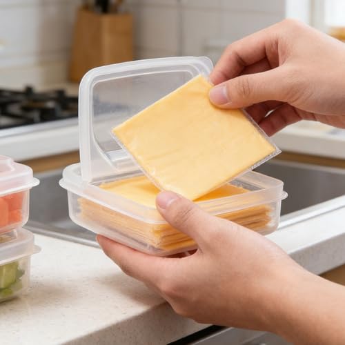 Sliced Cheese Container for Fridge, Clear Butter Block Slice Storage Box with Flip Lid for Refrigerator Food Vegetable