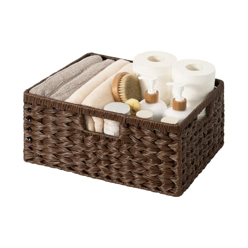 GRANNY SAYS Wicker Storage Basket for Shelves, Waterproof Wicker Basket for Organizing, Woven Basket for Shelves, Decorative Basket for Pantry, Brown - color: Brown, size: 15"L x 11"W x 6¾"H