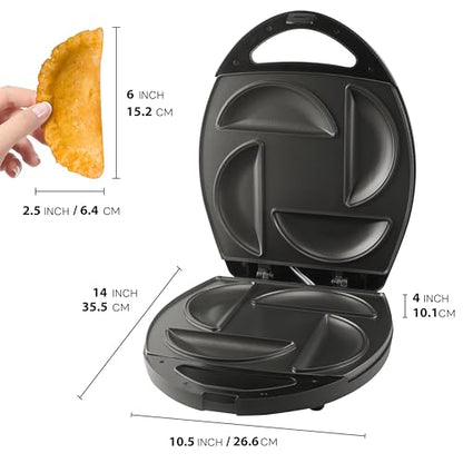 FineMade Electric Empanada Maker Machine with Press Mold, Large Dumpling Maker, Pierogi Maker Press Machine, Make 4 Psc of 6 Inches Large Empanadas, Jamaican Beef Patties,Calzones, Pocket Pies - style: Empanada maker