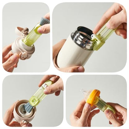4-in-1 Bottle Cleaning Brush Set, Multifunction Silicone Cup Lid Gap Cleaner, Home Kitchen Crevice Cleaning Tools, 3 Pcs, Green - color: 3 Pcs_green