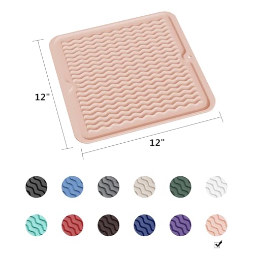 ZLR 4-in-1 Silicone Mat 12" x 12" / 305 x 306mm Square - Dish Drying Mat, Air Fryer Mat, Coffee Maker Pad & Heat Resistant Trivet (up to 450°F) - Non-Slip Food-Grade BPA-Free (Peach Pink) - color: Peach Pink, size: 12" x 12"