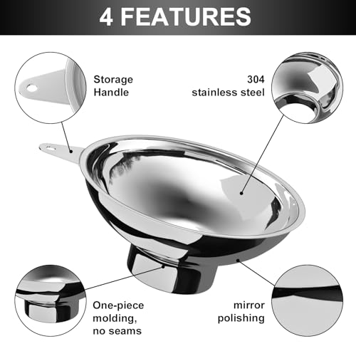 Serinar 5.7 Inch X 2.78 Inch Mouth Metal Canning Funnel for Wide Mouth Mason Jars - Stainless Steel Wide Mouth Funnel for Kitchen Filling（Wide-Mouth Funnel Without Filter）