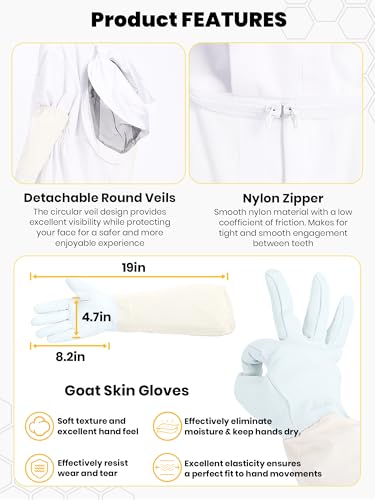 Professional Bee Suit for Men & Women Sting Proof, Round Veil Beekeeping Suits with Glove, Vented Beekeeper Suit for Backyard, Adult Bee Suits for Apiarist Work(XL fit 5'7''-5'11'')