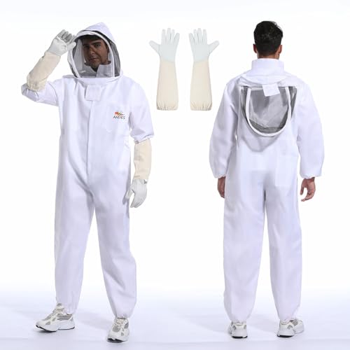 ANDES Sting Proof Bee Suit with Gloves & Fencing Veil, XL(Fits 5'11"-6'3") | Professional Beekeeper outfit Kit, Wasp Resistant, Unisex, for Apiary Backyard Halloween, Beginner & Pro - size: X-Large