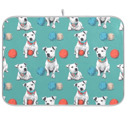 Dish Drying Mat for Kitchen Counter Balls Cute Dalmatian Dog Absorbent Drying Dish Mat 16×18 inch Dish Rack Pad Coffee Mat for Sink Dishes Under Rack - color: multicolored.22, size: 16x18in