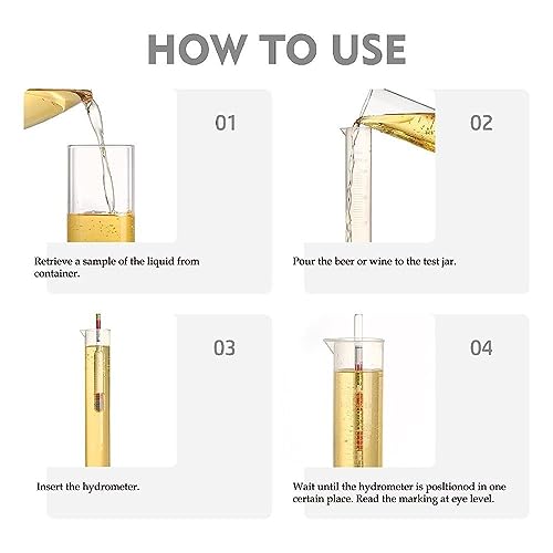 3 Pcs Scale Hydrometer and Test Jar Combo Include 1 Scale Hydrometer with Storage Bag and 250 ml Plastic Cylinder for Wine Beer Mead