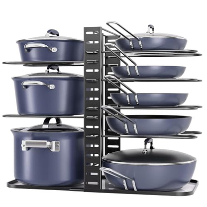 ORDORA Pots and Pans Organizer Under Cabinet 14.55" Height, Adjustable 8-Tier Pot Organizers inside Cabinet, Kitchen Organizers and Storage Fit 6-11 inch Lightweight Cookware - style: M-14.55"H-LightDuty