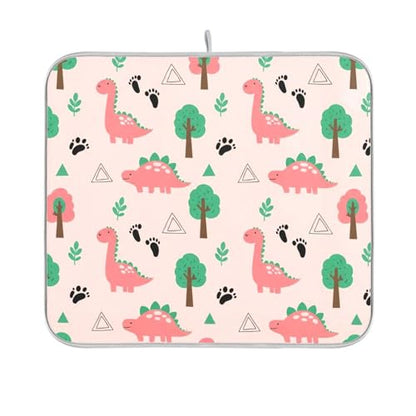 Dinosaur Tree Pink Dish Drying Mat for Kitchen Counter Super Absorbent Draining Mat with Non-slip Backed Sink Mats for Draining Racks Countertops Sinks Dish Bottles Cups Bowl