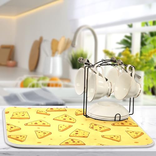 Dish Drying Mat for Kitchen Counter Cartoon Triangular Cheese Absorbent Drying Dish Mat 18×24 inch Dish Rack Pad Coffee Mat for Sink Dishes Under Rack - size: 18x24in