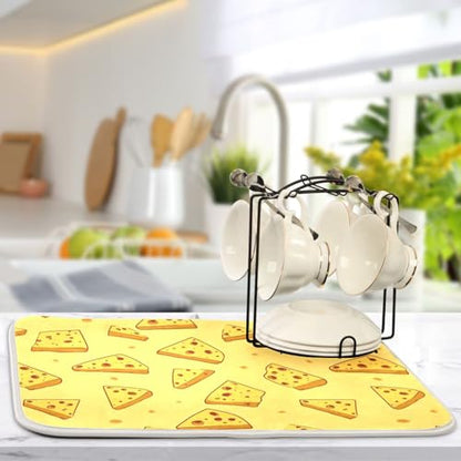 Dish Drying Mat for Kitchen Counter Cartoon Triangular Cheese Absorbent Drying Dish Mat 18×24 inch Dish Rack Pad Coffee Mat for Sink Dishes Under Rack - size: 18x24in