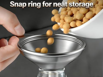6pcs Kitchen Funnels for Filling Bottles, Small/Medium/Large Food Grade Stainless Steel Metal Kitchen Funnels Set for Essential Oil Spices Liquid, 3 Stainless Steel and 3 Silicone Folding