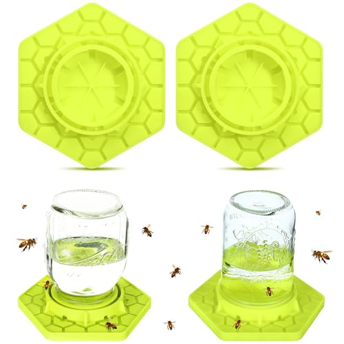 Reallnaive 2 Pcs Bee Watering Station for Garden, Bee Feeder for Mason Jar Compatible with Regular and Wide Mouth, Silicone Sugar Waterer Feeder for Hive Beekeeping Outside(Yellow)