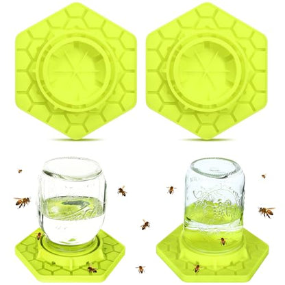 Reallnaive 2 Pcs Bee Watering Station for Garden, Bee Feeder for Mason Jar Compatible with Regular and Wide Mouth, Silicone Sugar Waterer Feeder for Hive Beekeeping Outside(Yellow)
