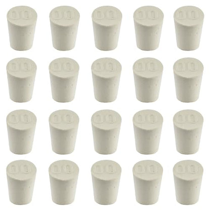 White Tapered Shaped Solid Rubber Stopper, Size 00#" 0.6x0.4x0.8inch / 15x11x21mm, 20 per Package - size: 00#,20pcs