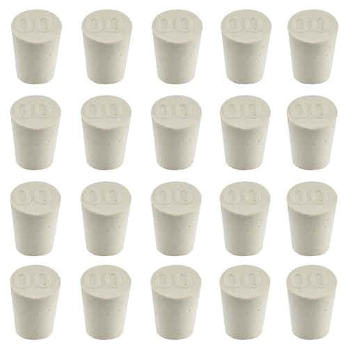 White Tapered Shaped Solid Rubber Stopper, Size 00#" 0.6x0.4x0.8inch / 15x11x21mm, 20 per Package - size: 00#,20pcs