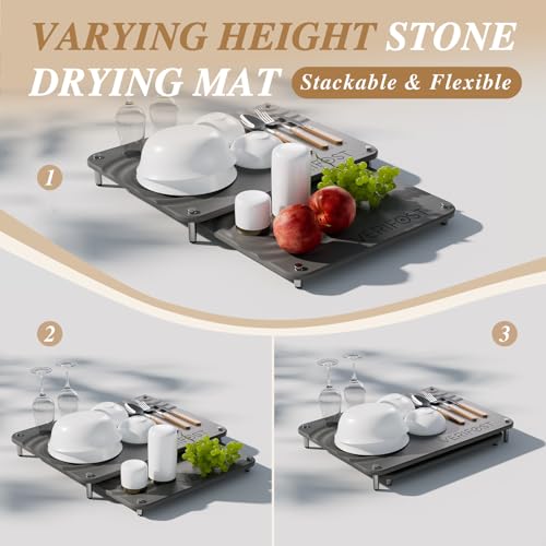 VERIFOST 2025 2PCs Large Drying Stone for Kitchen Counter, Stone Drying Mat for Kitchen Counter, Quick Drying Matt Kitchen Counter, Diatomaceous Earth Dish Mat with Non-slip Feet Midnight Gray - color: Midnight Gray