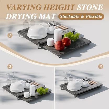VERIFOST 2025 2PCs Large Drying Stone for Kitchen Counter, Stone Drying Mat for Kitchen Counter, Quick Drying Matt Kitchen Counter, Diatomaceous Earth Dish Mat with Non-slip Feet Midnight Gray - color: Midnight Gray