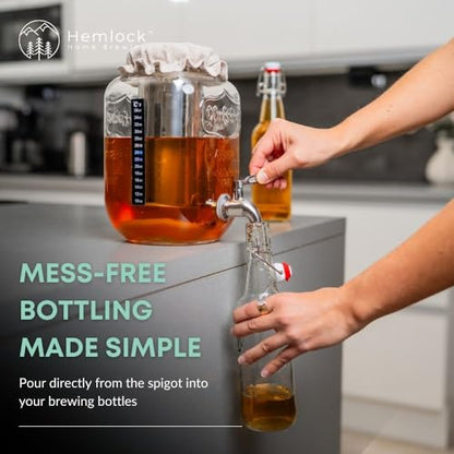 1 Gallon Kombucha Jar Starter Kit with Spigot, Continuous Kombucha Brewing Jar Kit, Glass Kombucha Starter Kit with Stainless Steel Mesh Filter (1GKJ)
