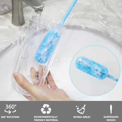 15.7" Silicone Bottle Brush, ddLUCK Water Bottle Cleaner Brush for Stanley, Hydroflasks, Glass, Thermos Sports Bottle, Vase and Glassware, Bottle Brush Cleaner for Small Narrow Neck Containers (Blue) - color: Long Blue